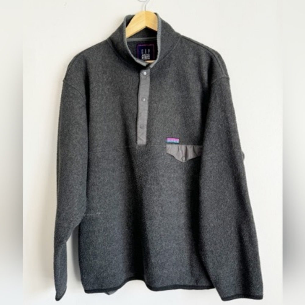 Vintage Gap Artic Light Fleece Mens XL Charcoal Gray 1/2 Snap Button Pullover
